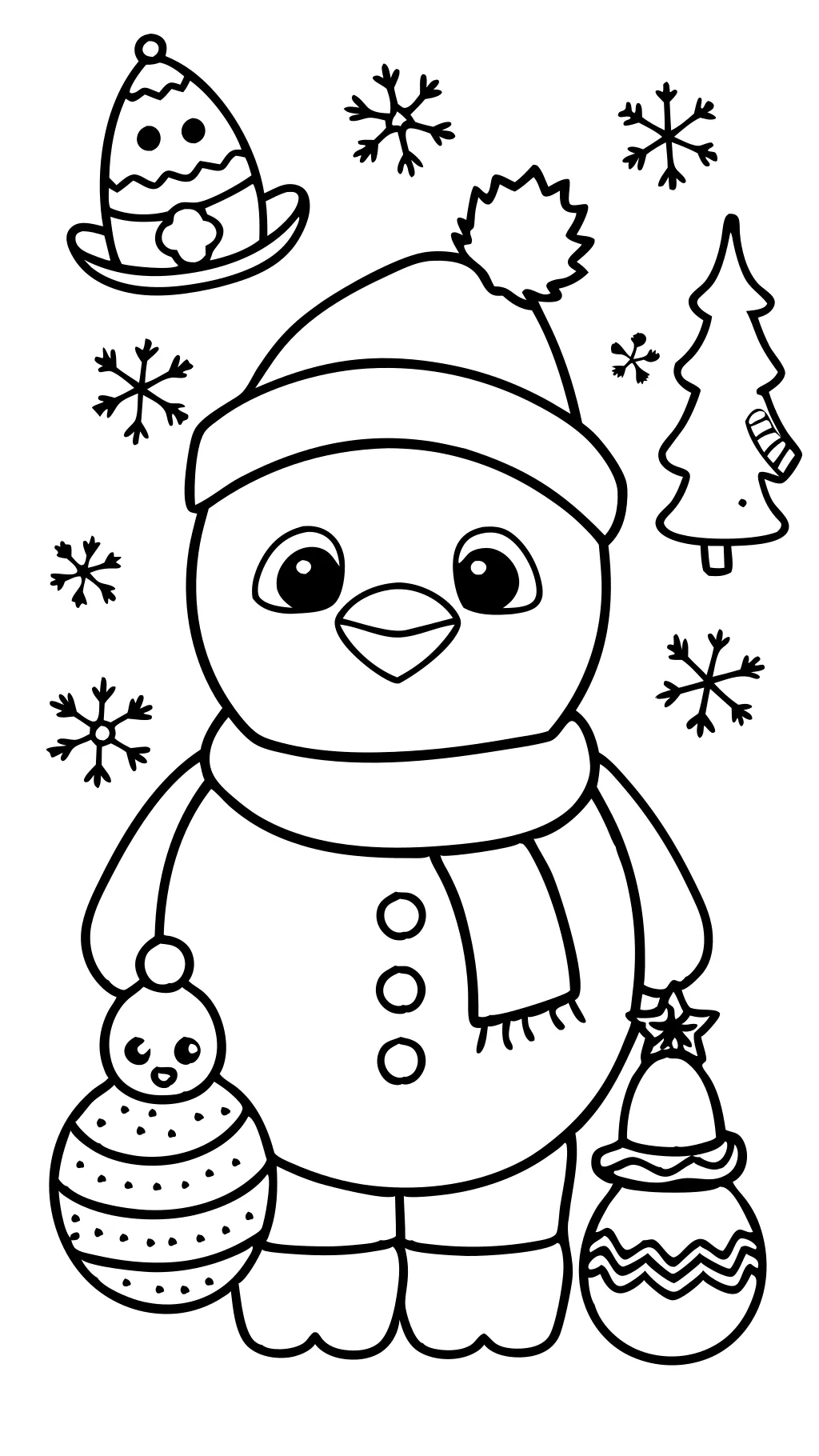 Lindas páginas para colorear del pingüino navideño